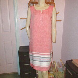 Talbots Linen Dress Size 10 Sleeveless Seaside Stripe Nautical Coastal NEW